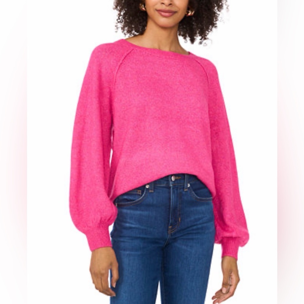 Vince Camuto Hot pink Women's Crew Neck Raglan Puff-Sleeve Sweater Size Medium M